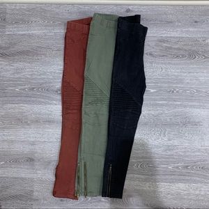 THREE legging pants with zipper